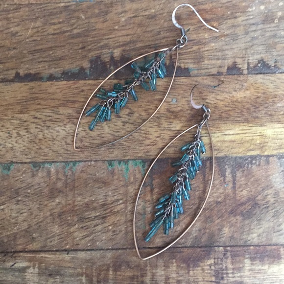 Jewelry - Copper Blue Bead Teardrop Earrings